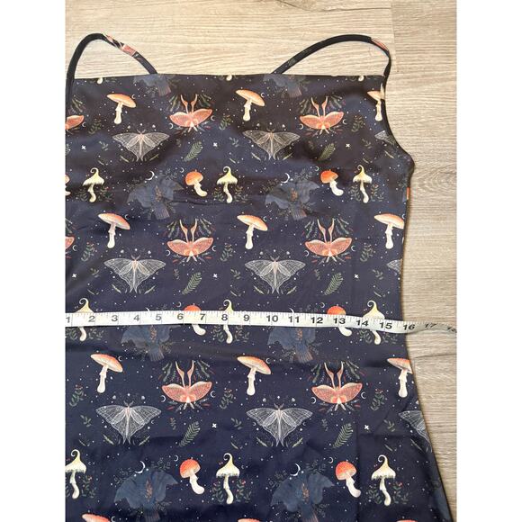 Disturbia Medeina Print Cowl Neck Satin Slip Dress S Fairy Mushroom Moth Cottage - Picture 10 of 13